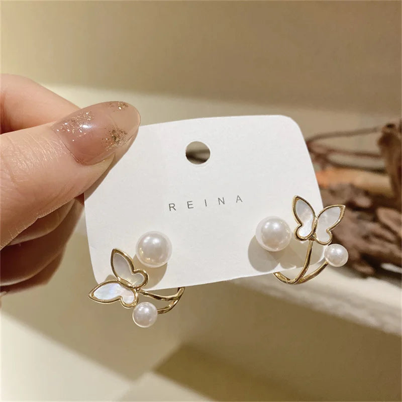 Vintage Pearl Rhinestone Flower Stud Earrings for Women Stud Earrings Axl N12