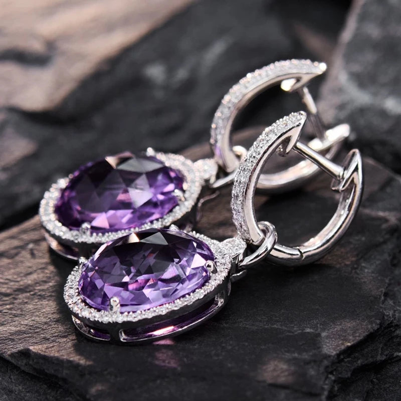 Huitan Purple CZ Drop Earrings – Sparkling Wedding Jewelry Drop Earrings Axl
