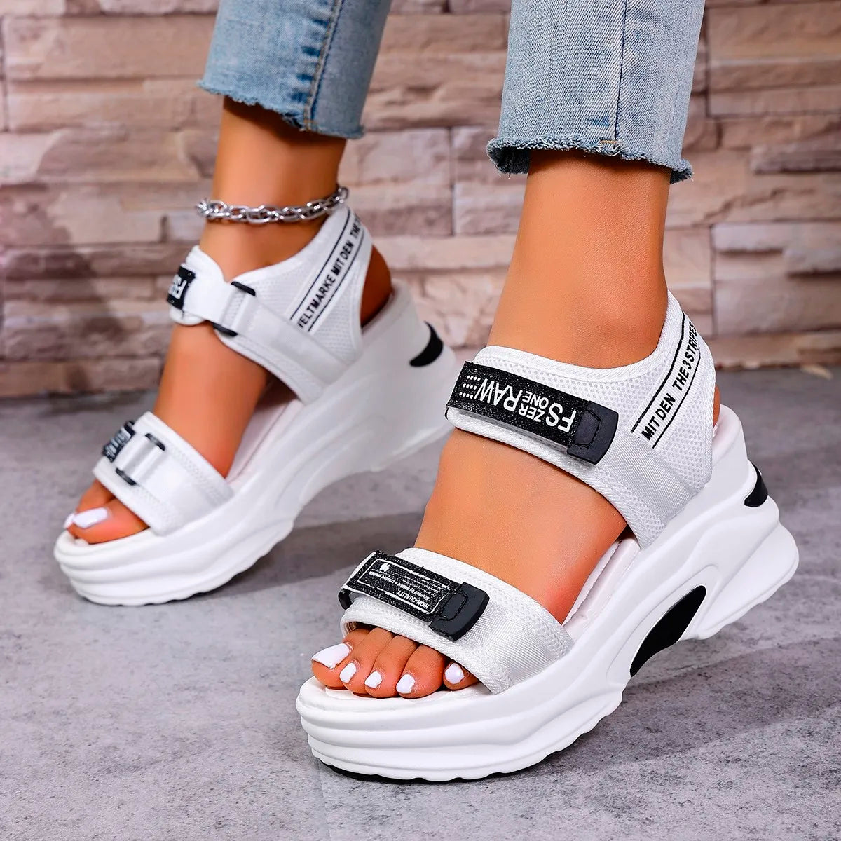 Women's Wedge Sandals – Slip-On Lightweight Beach Shoes Women's Wedge Sandals Axl WHITE 38