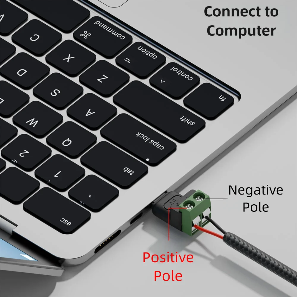 USB-C to 2-Pin Screw Terminal Adapter | 5V 3A Solderless Plug USB Terminal Adapter Axl