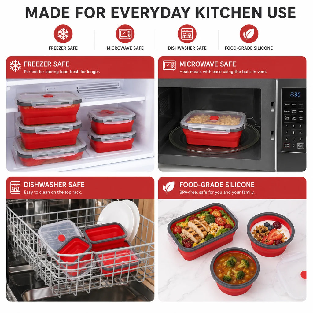 Uwhise 4-Pack Collapsible Silicone Food Containers | Leakproof Silicone Food Containers Axl