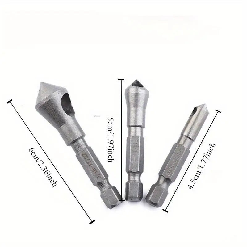 3-Piece HSS Countersink Bit Set – Chamfer & Deburring Drill Countersink Drill Bits Axl