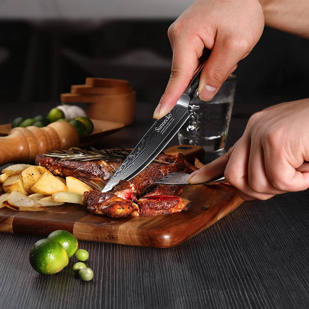 Sunnecko 73-Layer Damascus Steel Steak Knife & Fork Set Steak Knife Fork Set Axl