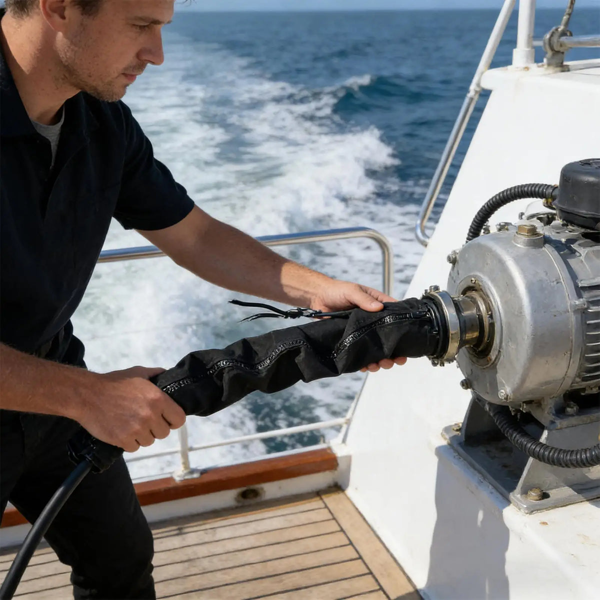 48-Inch Zippered Outboard Rigging Sleeve | Trolling Motor Wire Wrap Marine Cable Sleeve Axl
