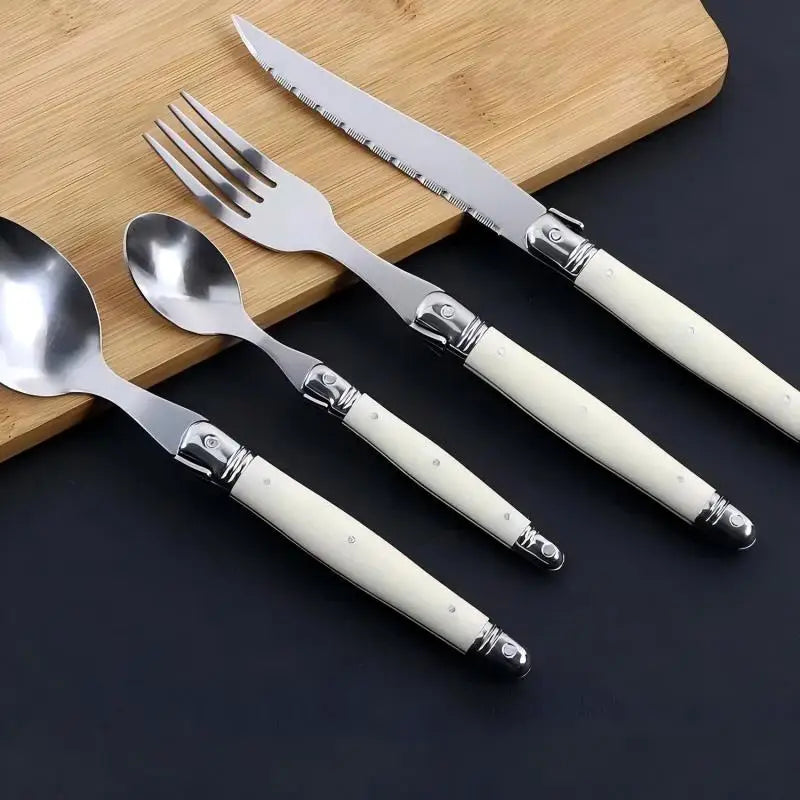 Laguiole Ivory White Stainless Steel Cutlery Set 4/6/24 Pcs Flatware Cutlery Set Axl
