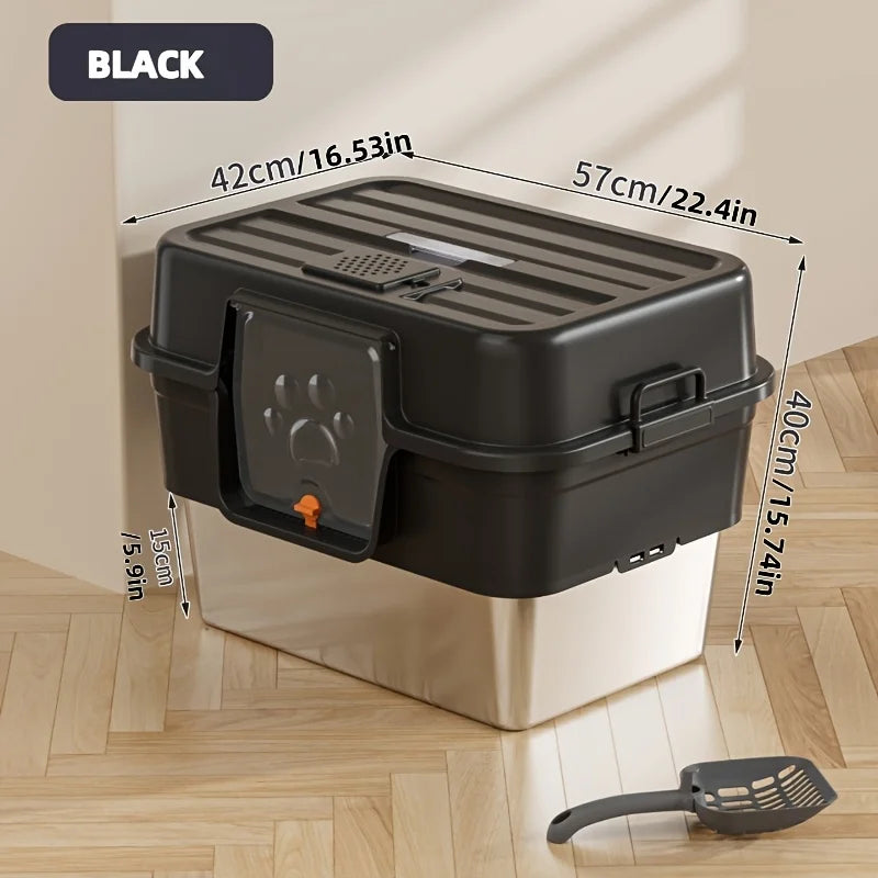 XL Enclosed Cat Litter Box – Stainless Steel, Odor Control Enclosed Cat Litter Box Axl Black