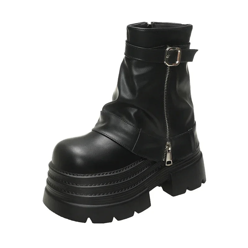 Women's Chunky Platform Ankle Boots 10CM Block Heel Punk Platform Ankle Boots Axl black 34