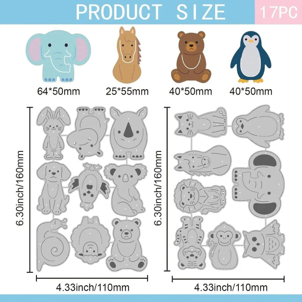 Cartoon Animal Bookmark Cutting Dies – 17pc Metal Die Cut Set Metal Cutting Dies Axl