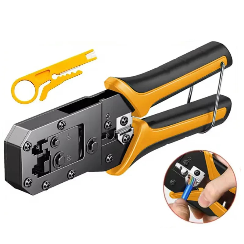 RJ45 Crimping Tool – LAN Cable Crimper Cutter Stripper RJ11 RJ12 Cable Crimping Tool Axl Yellow-1pcs