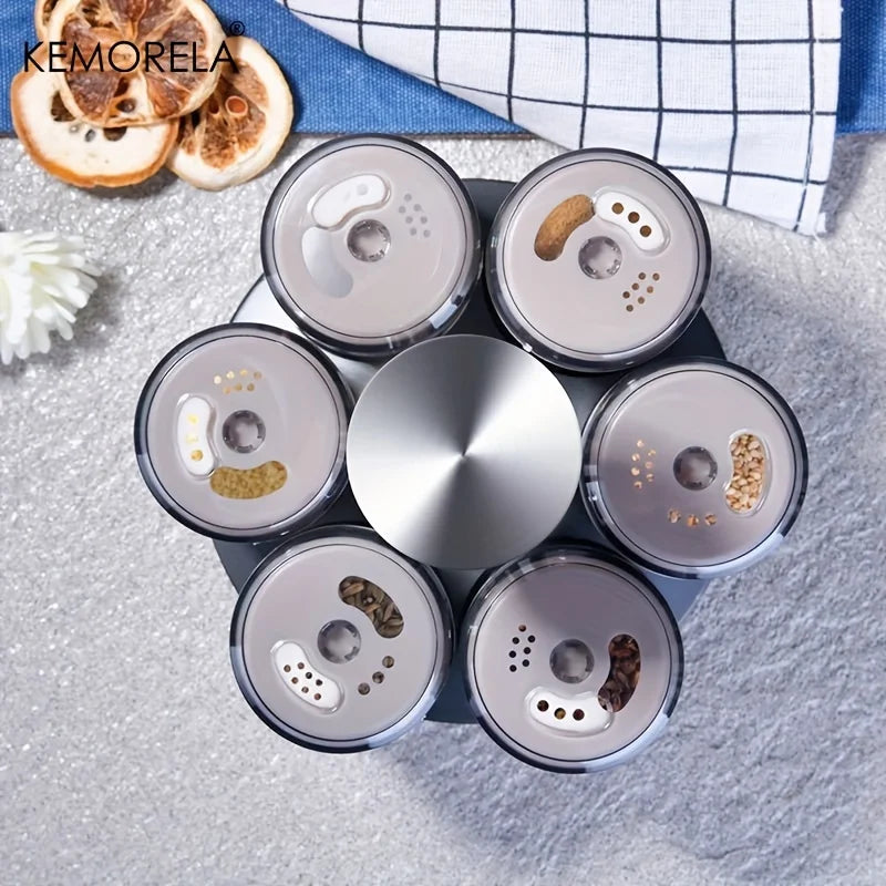 KEMORELA 360° Rotating Glass Spice Rack & Seasoning Bottle Set Rotating Spice Rack Axl