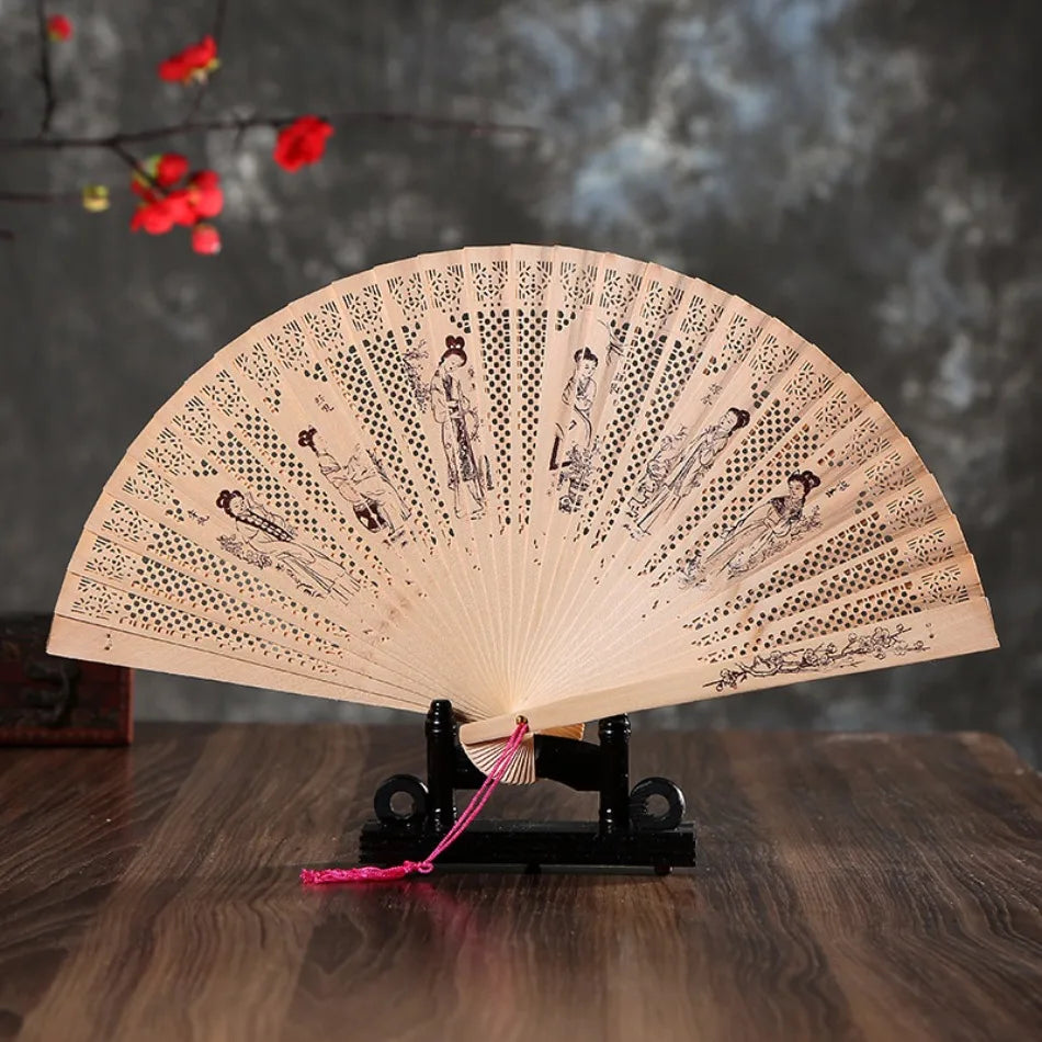 Carved Sandalwood Folding Fan – Chinese Style Gift Box Decorative Folding Fan Axl