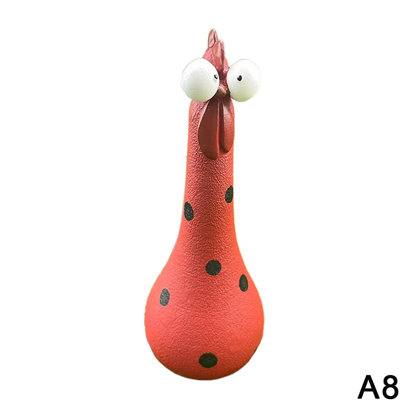 Quirky Big-Eyed Chicken Figurine – Polka Dot Resin Garden Statue Garden Figurine Axl A8