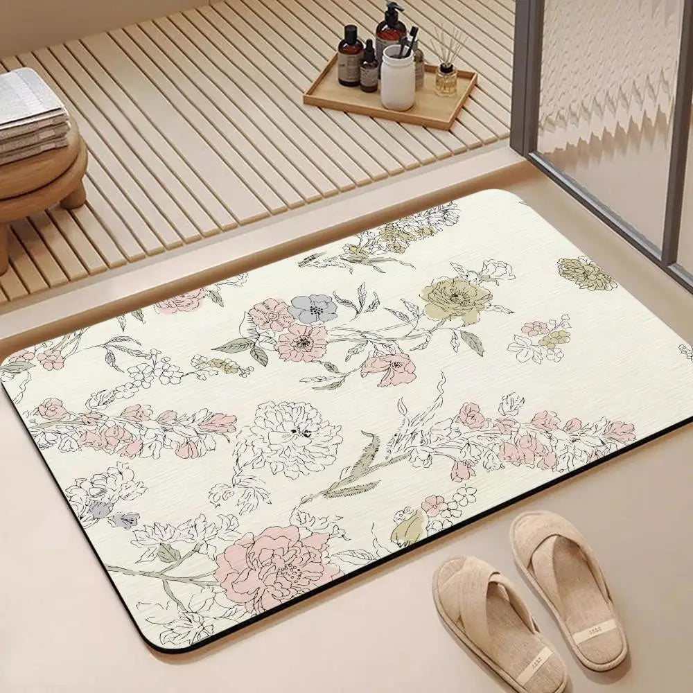 French Country Floral Diatomite Bath Mat – Quick Dry Non-Slip Diatomite Bath Mat Axl