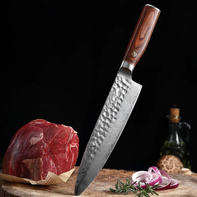 XUAN FENG Damascus Steel Chef Knife – 9" Wood Handle Damascus Chef Knife Axl A