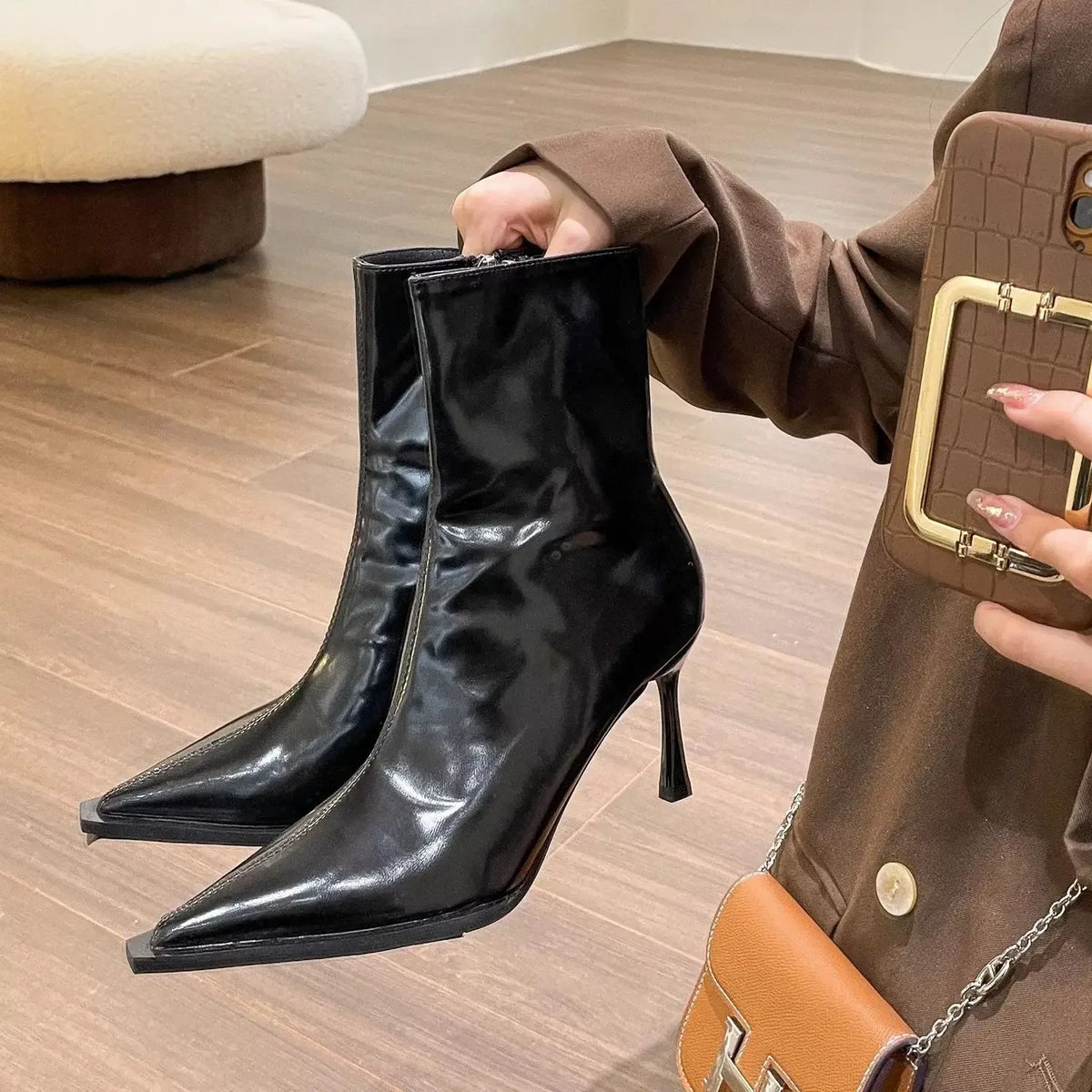 Women's Pointed Toe Stiletto Ankle Boots – Side Zip Booties Stiletto Ankle Boots Axl Black velvet 41