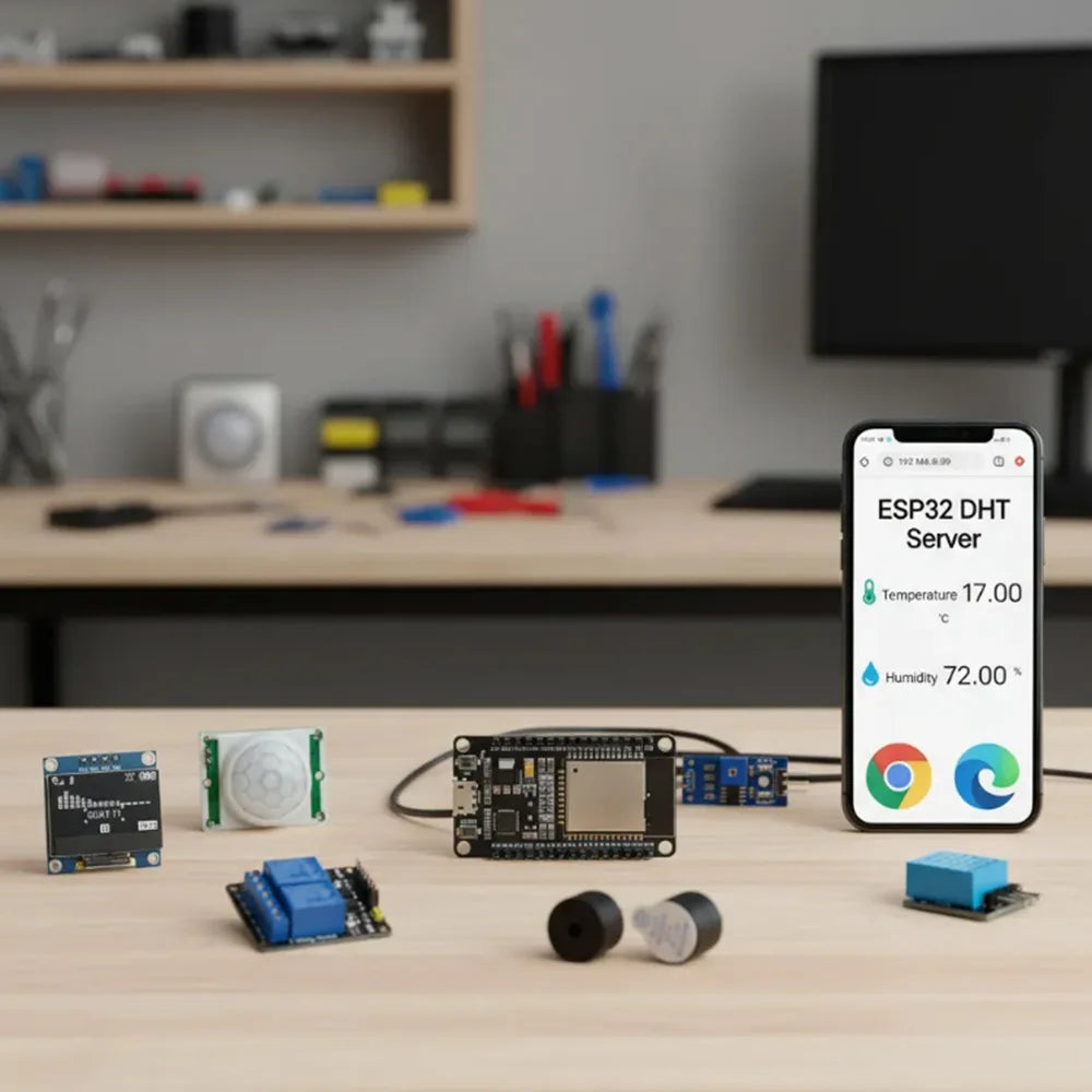 ESP32 WiFi Starter Kit – OLED, Relay, Sensors & Breadboard Electronics DIY Kit Axl