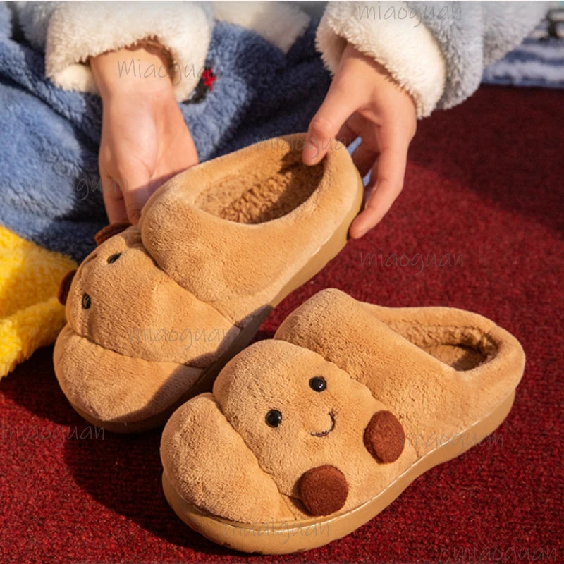 Croissant Fluffy Slippers – Furry Warm House Slides Women & Men House Slippers Axl Khaki 44-45