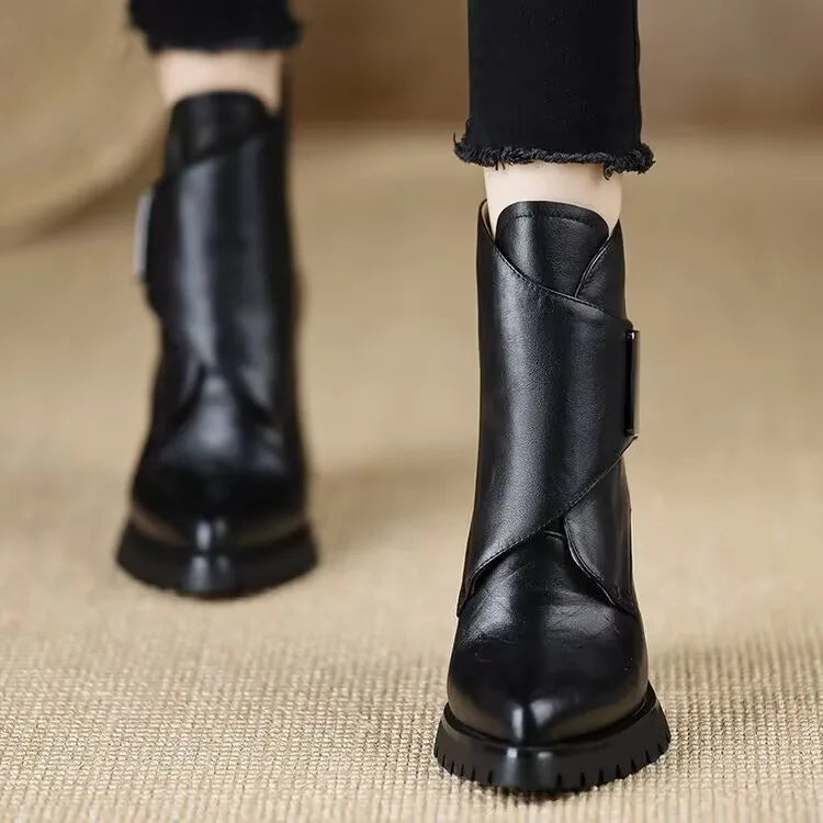 Women's Pointed Toe Block Heel Mid-Calf Boots | Street Style Women's Mid-Calf Boots Axl