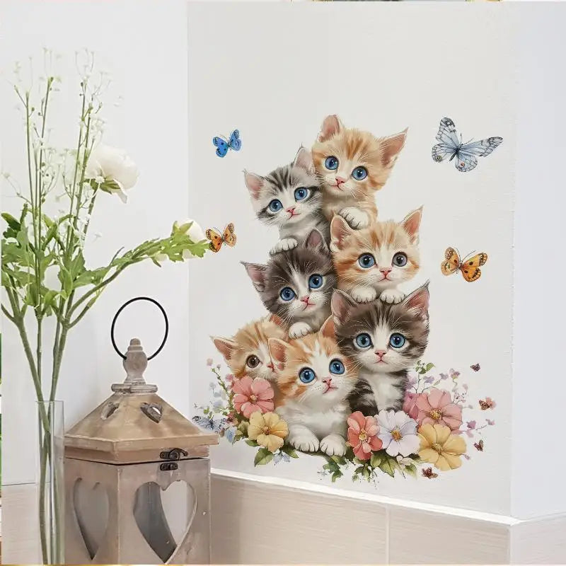 Cat Flower Butterfly Wall Stickers – Nursery & Home Decals Wall Decals Axl