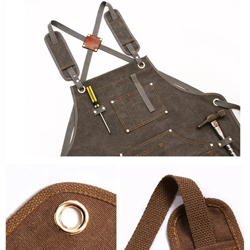Unisex Canvas Work Apron with Tool Pockets | Adjustable Canvas Work Apron Axl