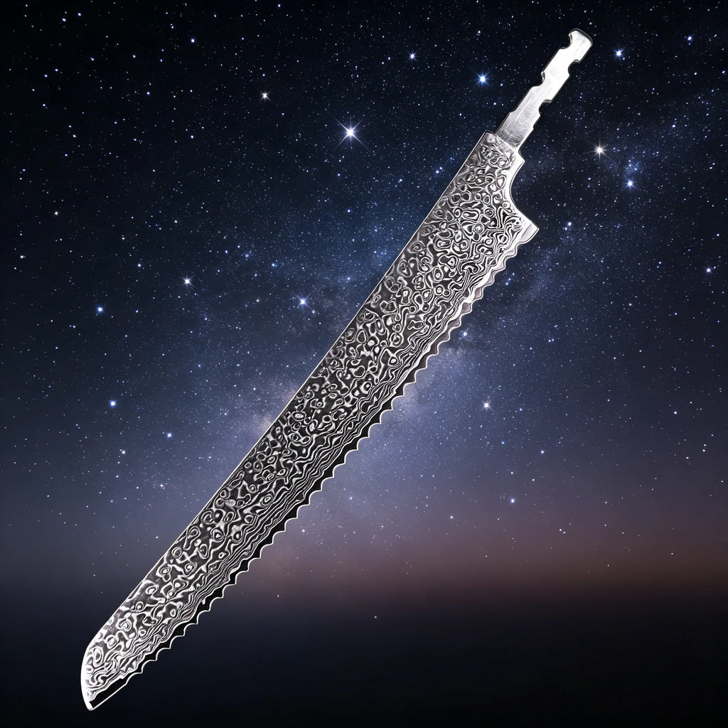 Damascus Steel Bread Knife Blank – Hand Forged DIY Blade Knife Blank Blade Axl