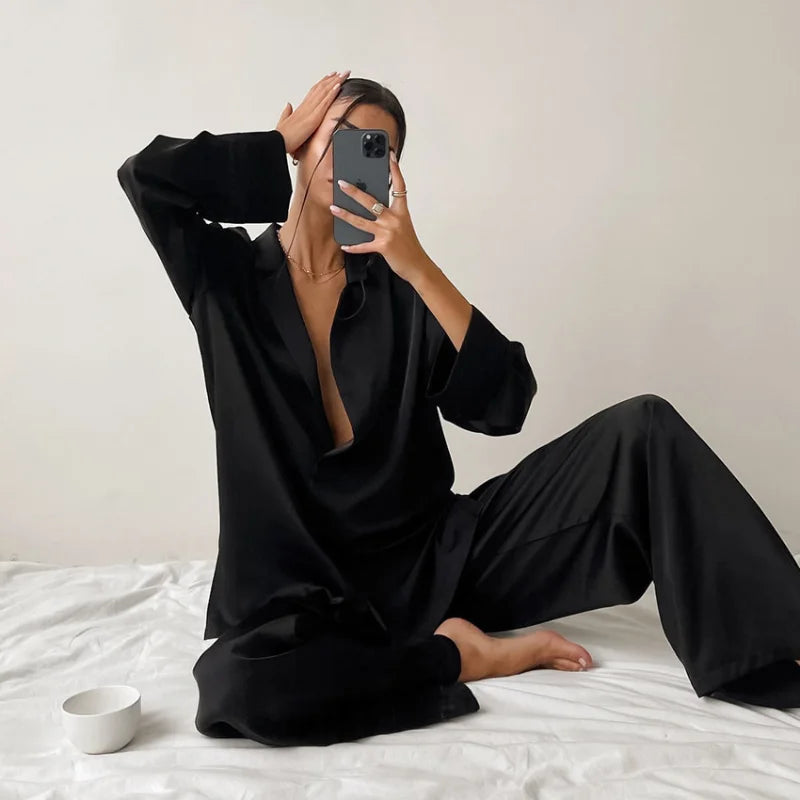 Women's Satin Pajama Set – Long Sleeve & Trouser 2-Piece Pajama Set Axl
