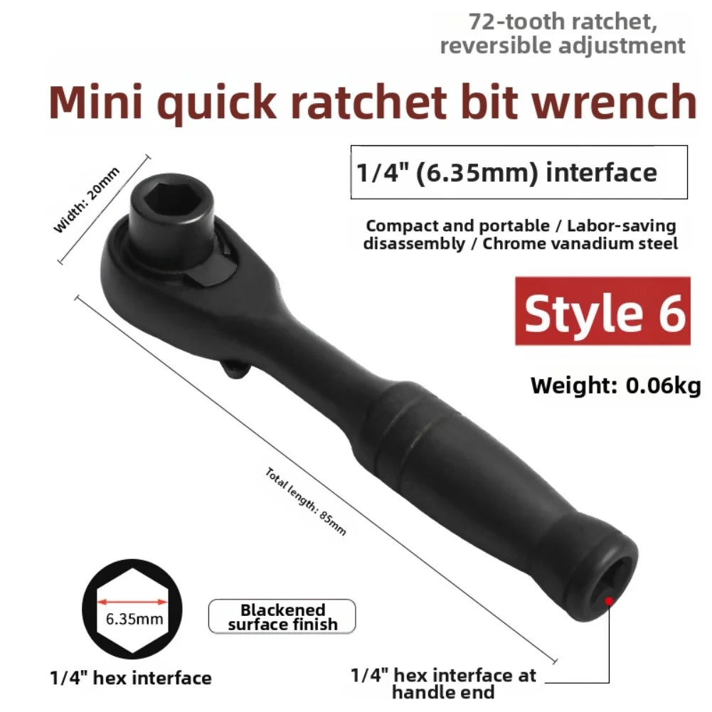 72-Tooth Mini Ratchet Wrench – 1/4" Hex Socket Hand Tool Mini Ratchet Wrench Axl