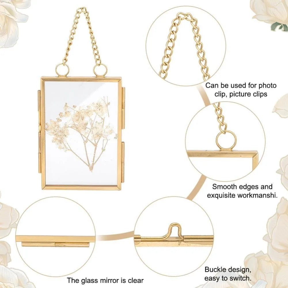 Double Glass Floating Photo Frame Set – 2 Styles, Brass Gold Floating Glass Frame Axl
