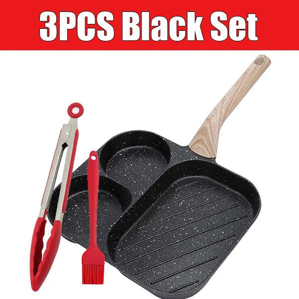Nonstick Divided Omelette & Grill Pan – 3-Section Skillet Divided Grill Pan Axl 3PCS Black Set