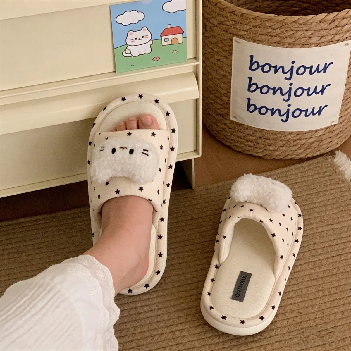 Lorilury Women's Cloud Cushion Cat Slippers | Open Toe Slides Women's Indoor Slippers Axl