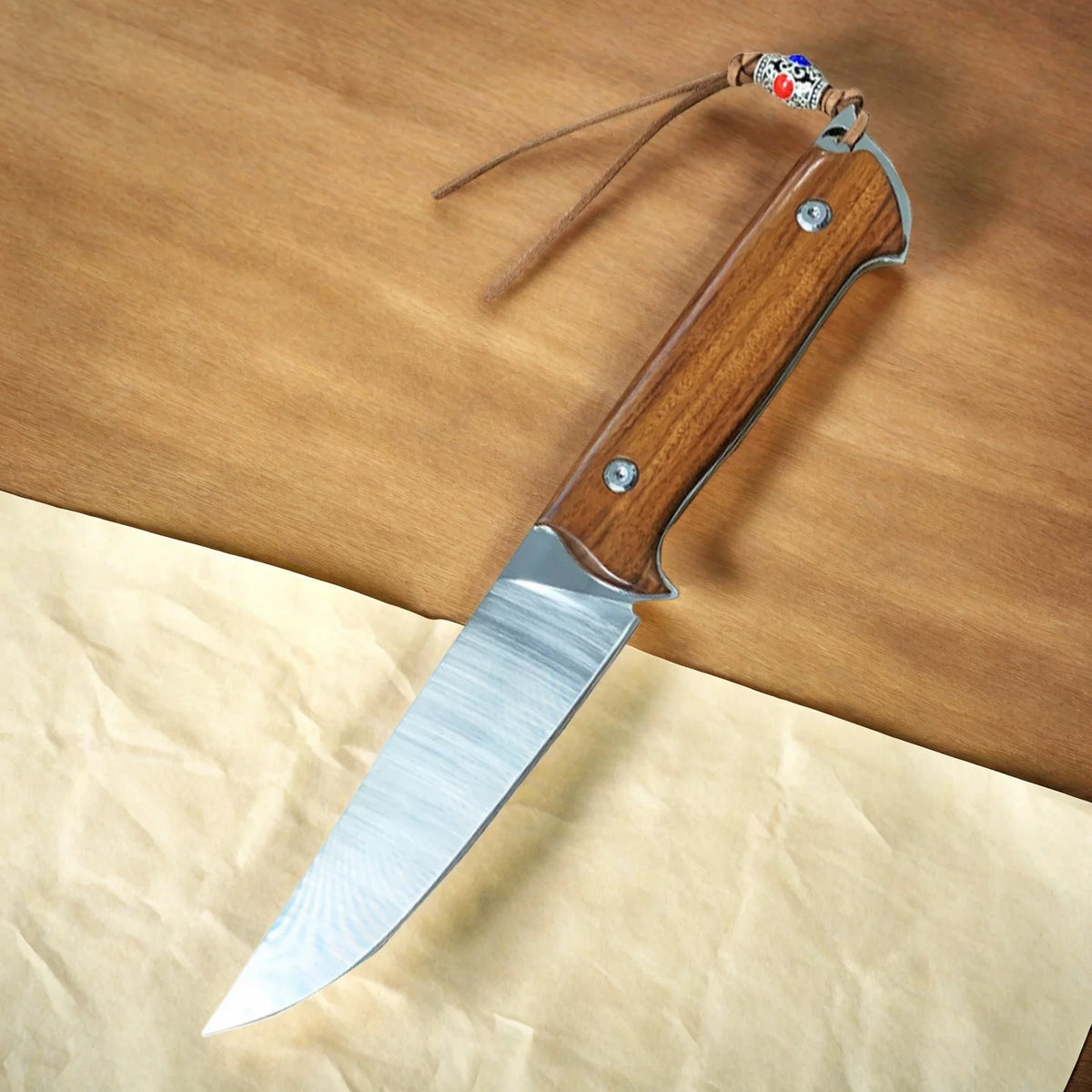 Desert Ironwood Knife – 14C28N Steel 61 HRC + Leather Sheath Kitchen Utility Knife Axl