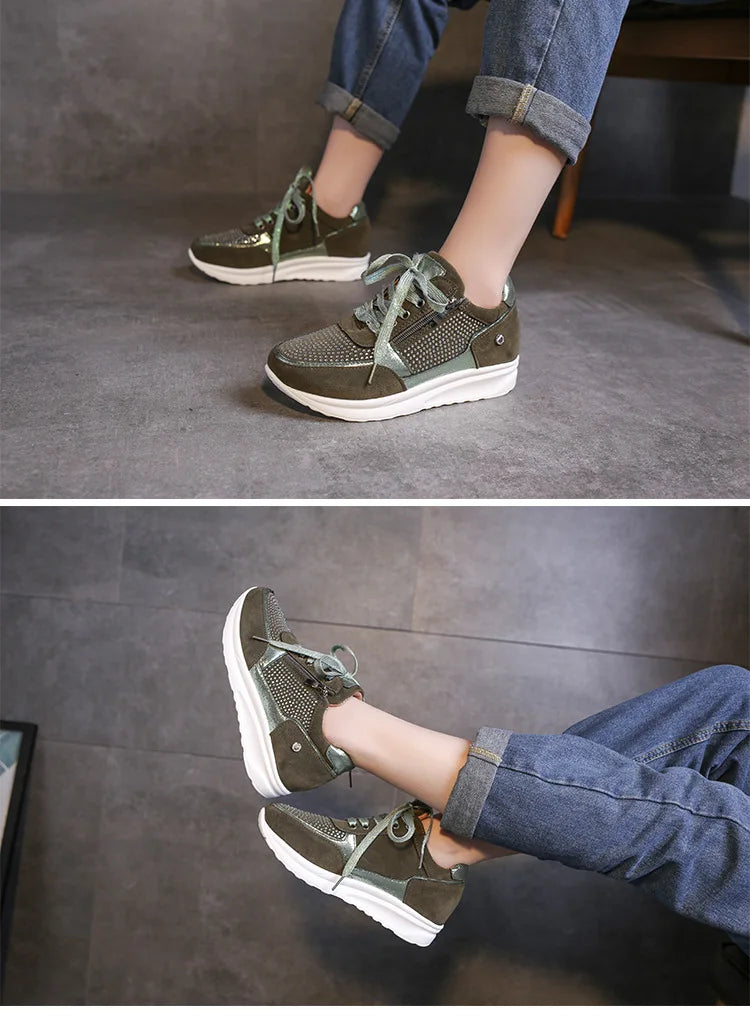 Women's Sequin Wedge Platform Sneakers – Non-Slip Lace-Up Wedge Platform Sneakers Axl