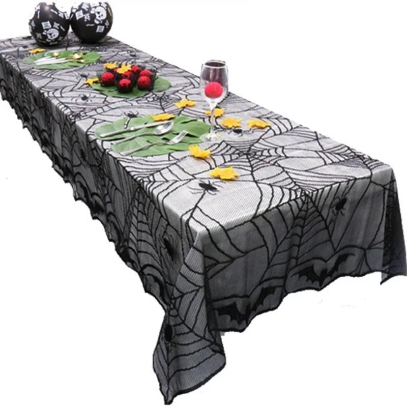 Halloween Lace Spider Web Tablecloth Black 48x96 Inch Halloween Tablecloth Axl