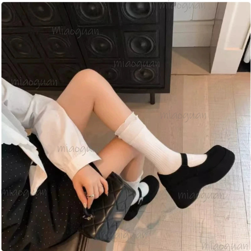 Women's Platform Mary Jane Wedge Pumps | Faux Suede Buckle Wedge Platform Pumps Axl