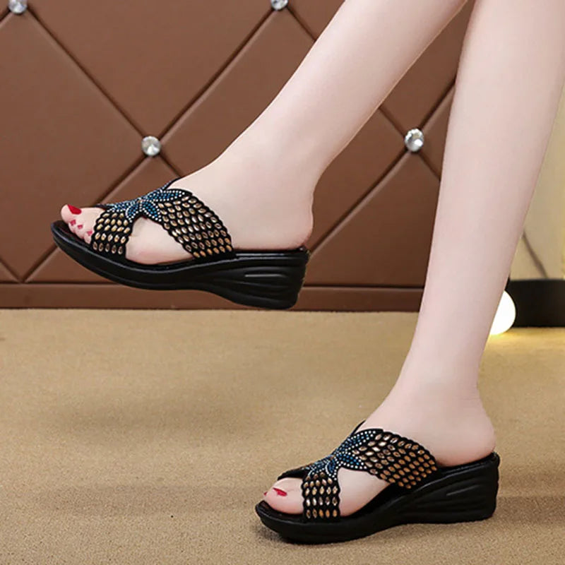 Women's Open Toe Wedge Slides – Lightweight Summer Slippers Wedge Slides Axl
