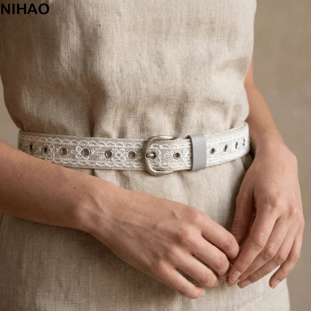 Korean Lace Canvas Waist Belt – Y2K Metal Buckle for Women Lace Waist Belt Axl