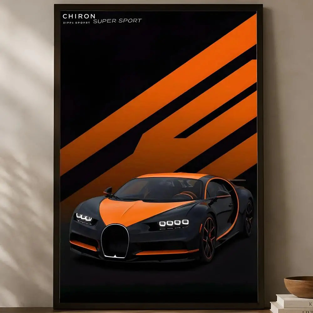 Bugatti Wall Art Poster – Self-Stick HD Waterproof Car Decor Wall Art Poster Axl White15 50X70cmNoframe