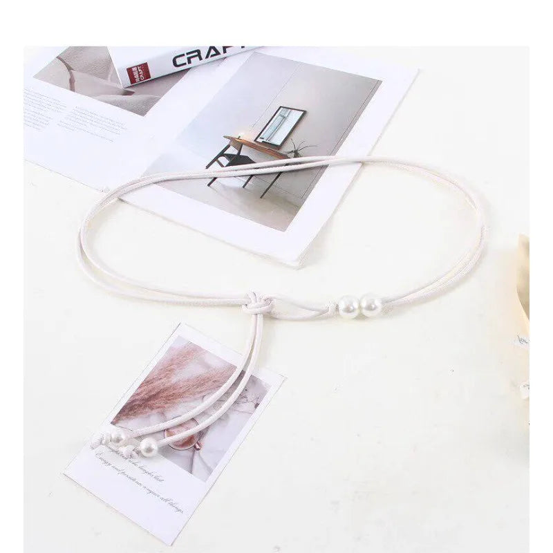 Women's Adjustable Slim Faux Leather Belt with Bead Accents Women's Fashion Belt Axl