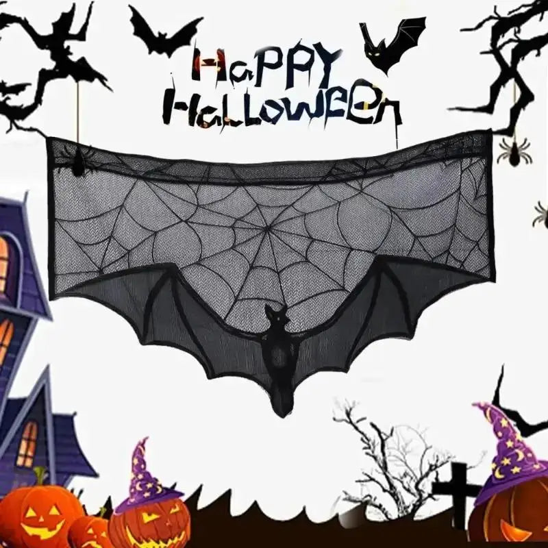 Gothic Bat Lace Curtain – Halloween Cobweb Tablecloth & Runner Halloween Lace Curtain Axl