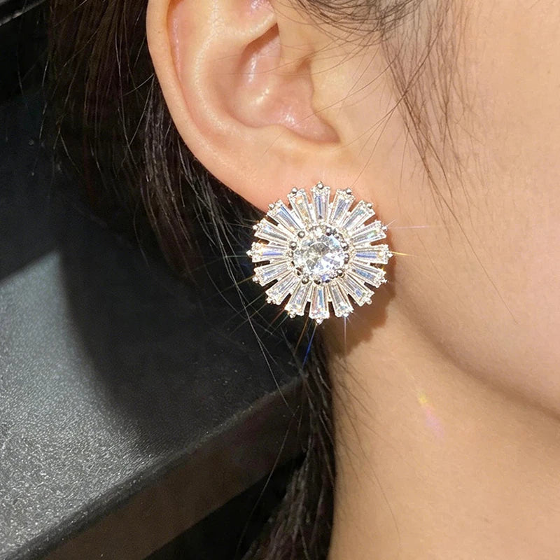Huitan Flower CZ Stud Earrings – Cubic Zirconia Party Jewelry CZ Stud Earrings Axl