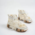 Women's Rhinestone Knitted High-Top Sneaker Boots Thick Sole High-Top Sneaker Boots Axl WHITE 43
