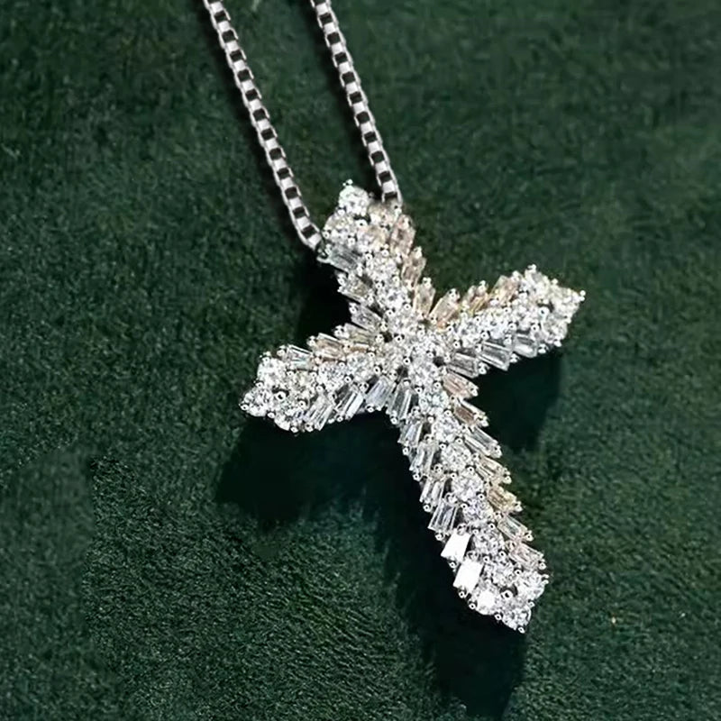Huitan Crystal Cross Pendant Necklace | Cubic Zirconia Women Cross Pendant Necklace Axl