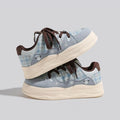 Women's Thick Sole Casual Sneakers – Flat Lace-Up Round Toe Women's Casual Sneakers Axl blue brown 35