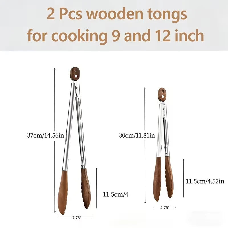 Walnut Wood Handle Stainless Steel Food Tongs | BBQ & Kitchen Kitchen Serving Tongs Axl