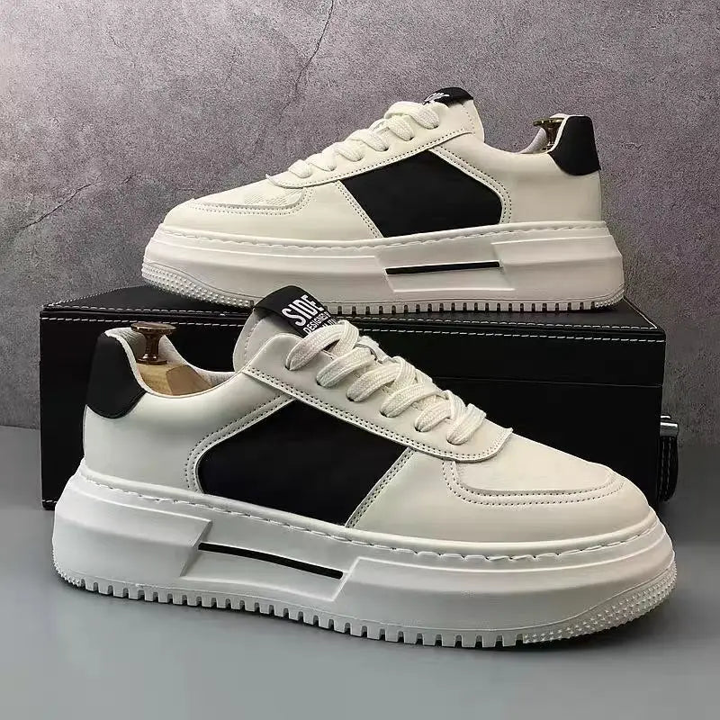 Men's Platform Casual Sneakers – Lace-Up Leather Skate Shoes Men's Casual Sneakers Axl