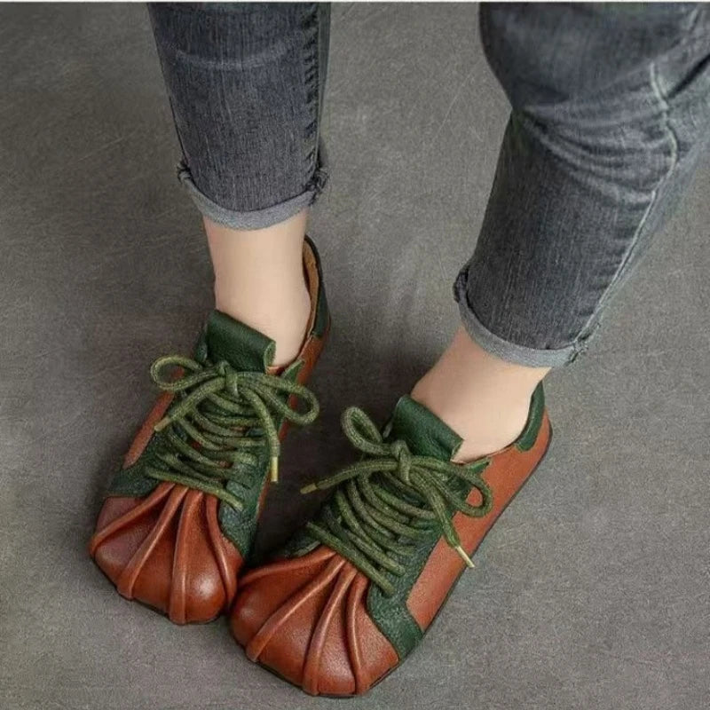Women's Casual Flat Sneakers – Soft PU Leather Lace-Up Shoes Women's Flat Sneakers Axl