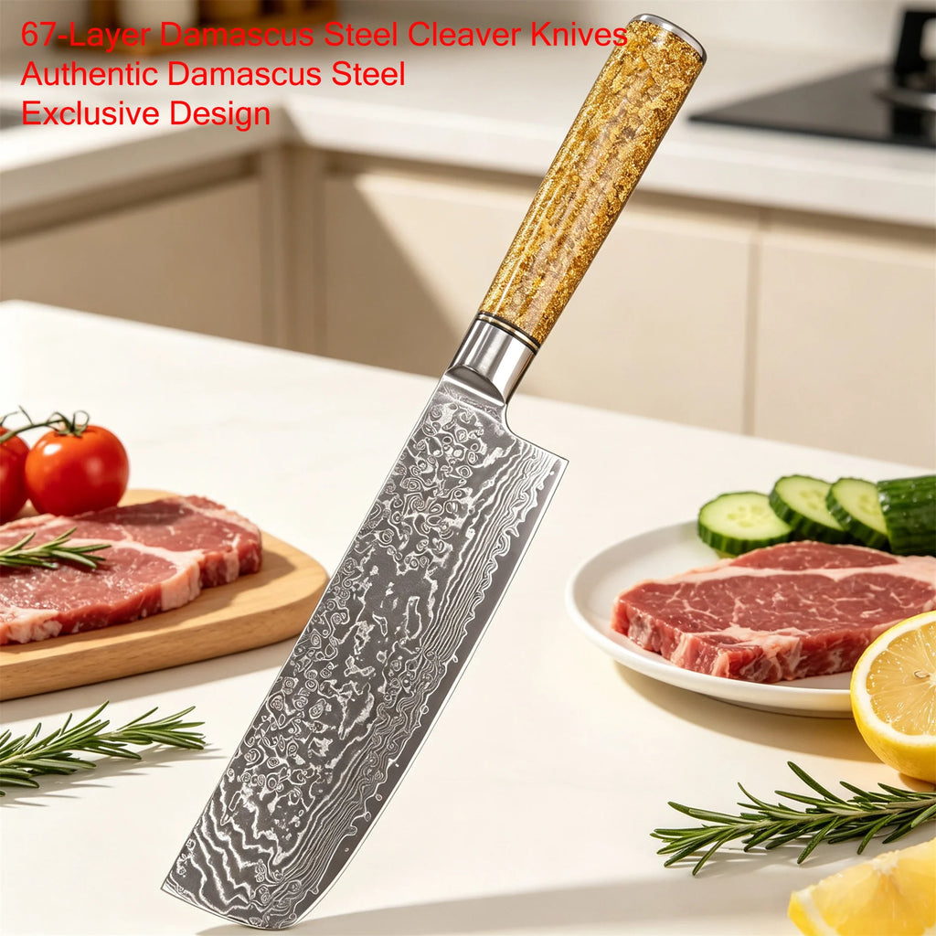 Damascus Steel 67-Layer Japanese Nakiri Knife | Sharp & Precise Damascus Kitchen Knife Axl Nakiri Knife