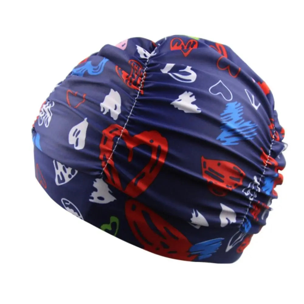 Printed Fabric Oversized Swimming Cap – Quick-Dry, Breathable Swim Cap Axl blue with heart