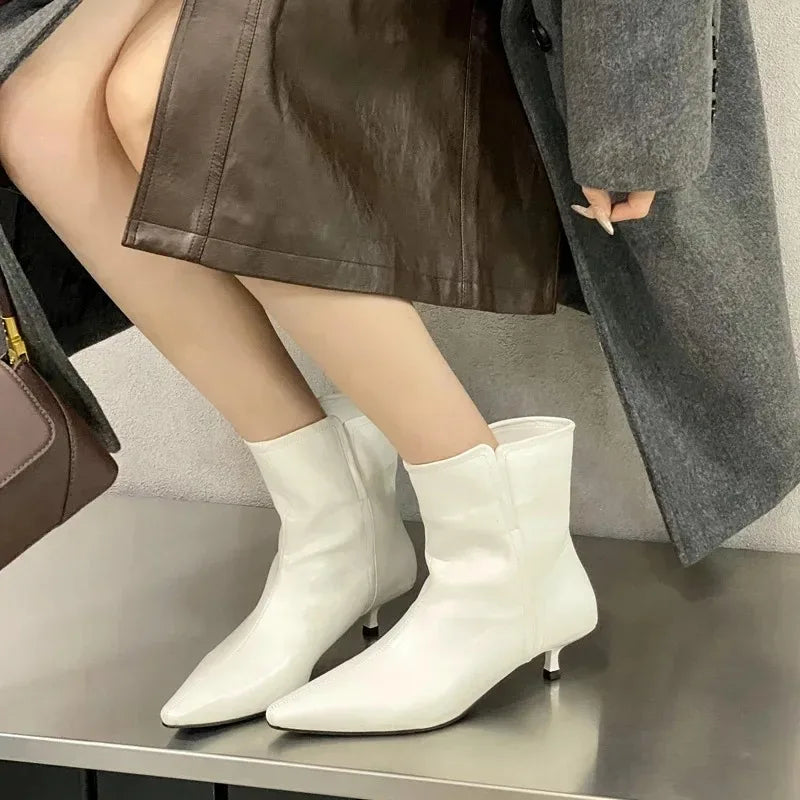 Women's Pointed Toe Ankle Boots – Slip-On Mid Heel Women's Ankle Boots Axl