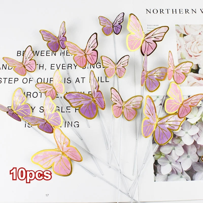 10-Piece Butterfly Cake Toppers – Gilt-Edge Birthday & Wedding Cake Topper Set Axl